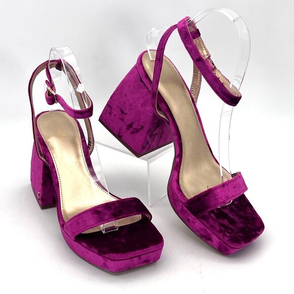 Circus By Sam Edelman Marie Magenta Velvet Platform Heel Sandal Womens Size 8.5M - Picture 1 of 16